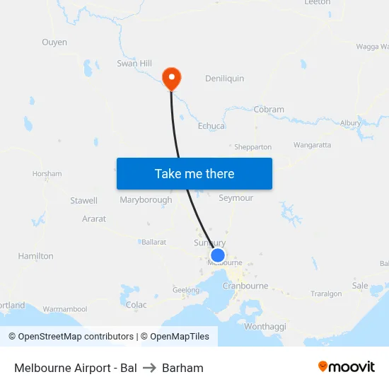 Melbourne Airport - Bal to Barham map