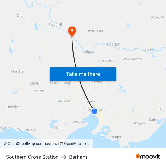 Southern Cross Station to Barham map