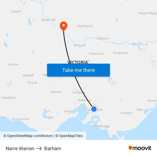 Narre Warren to Barham map