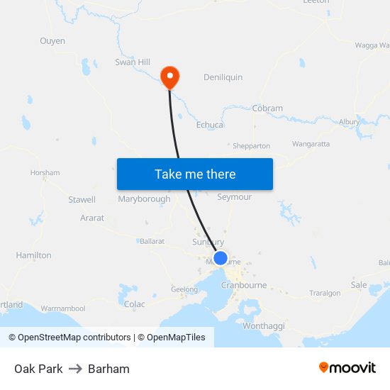 Oak Park to Barham map