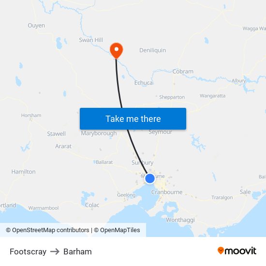 Footscray to Barham map