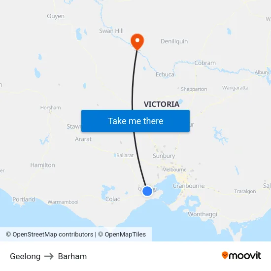 Geelong to Barham map