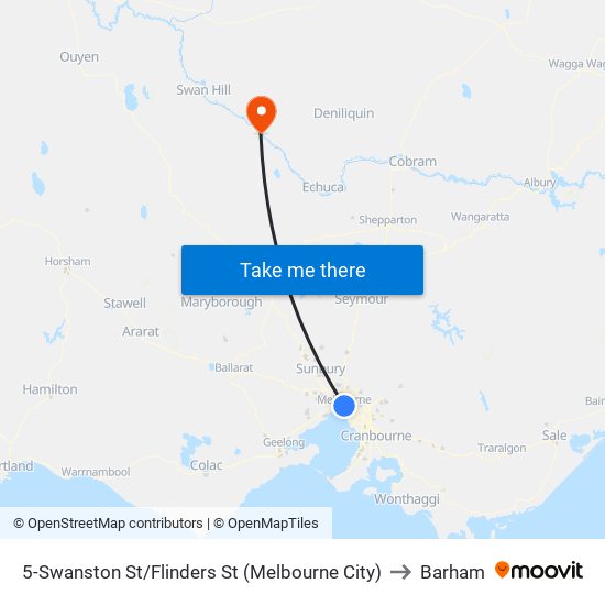 5-Swanston St/Flinders St (Melbourne City) to Barham map