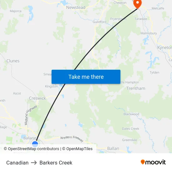 Canadian to Barkers Creek map