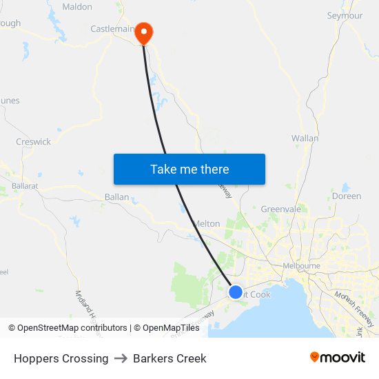 Hoppers Crossing to Barkers Creek map