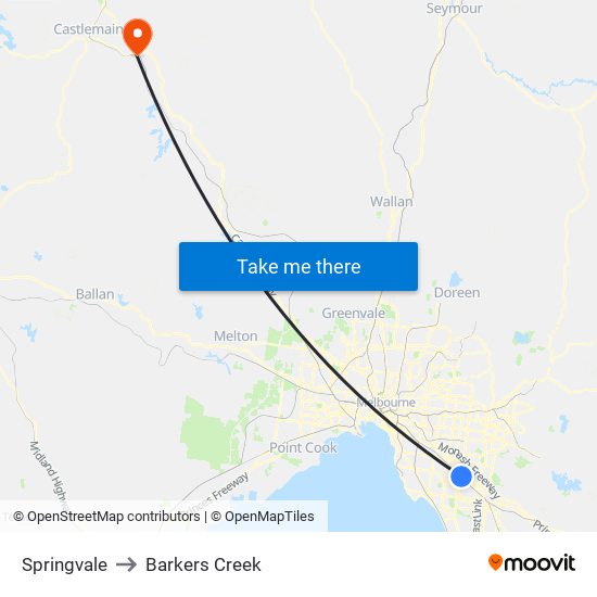 Springvale to Barkers Creek map