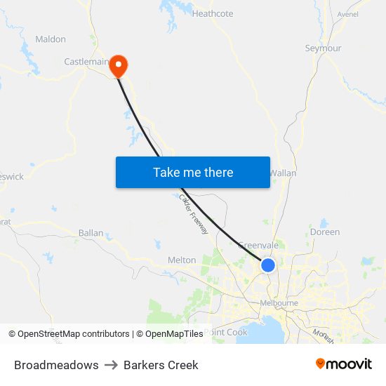 Broadmeadows to Barkers Creek map