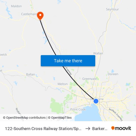 122-Southern Cross Railway Station/Spencer St (Melbourne City) to Barkers Creek map