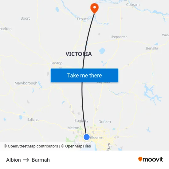 Albion to Barmah map