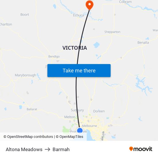 Altona Meadows to Barmah map