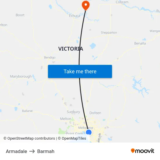 Armadale to Barmah map