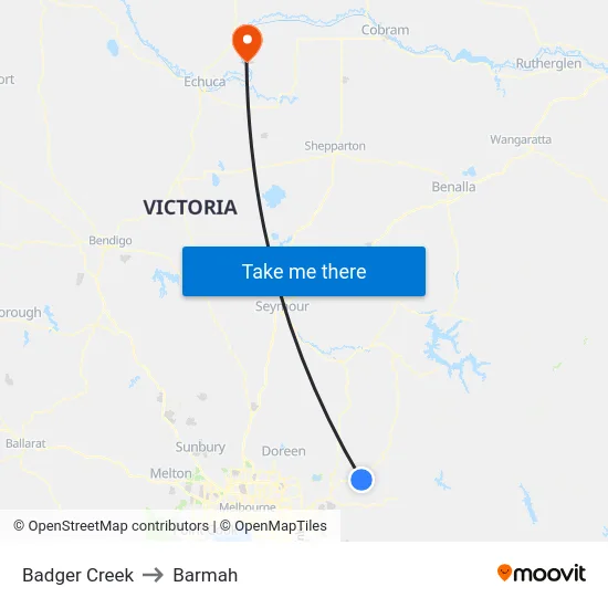 Badger Creek to Barmah map