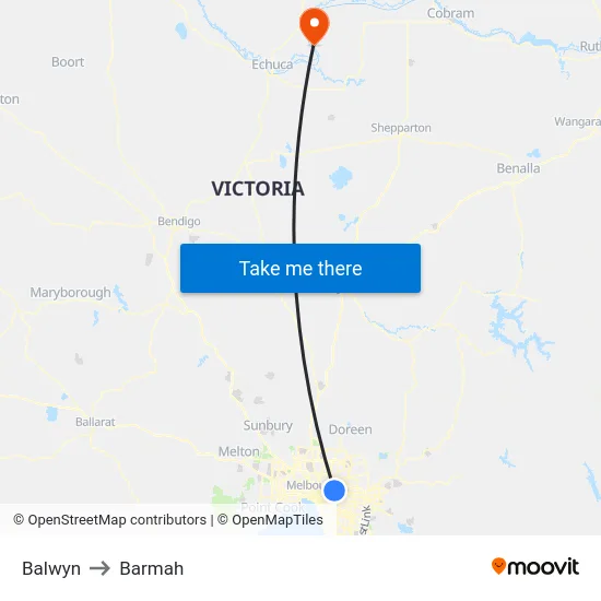 Balwyn to Barmah map
