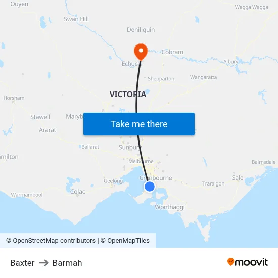 Baxter to Barmah map