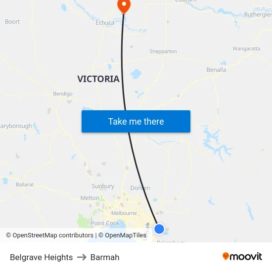 Belgrave Heights to Barmah map