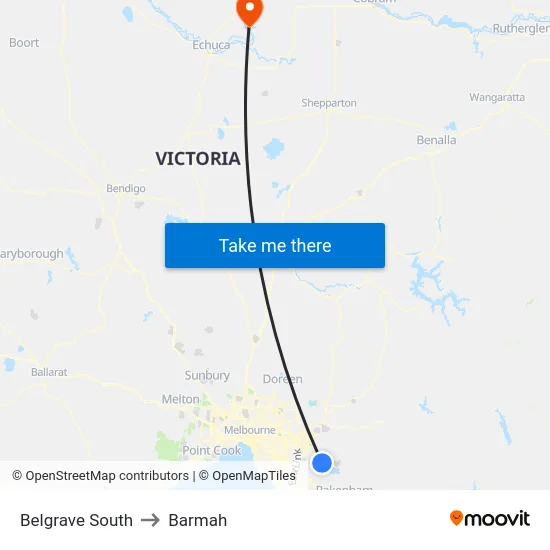 Belgrave South to Barmah map