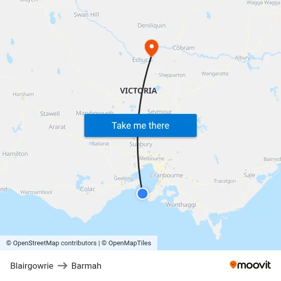 Blairgowrie to Barmah map