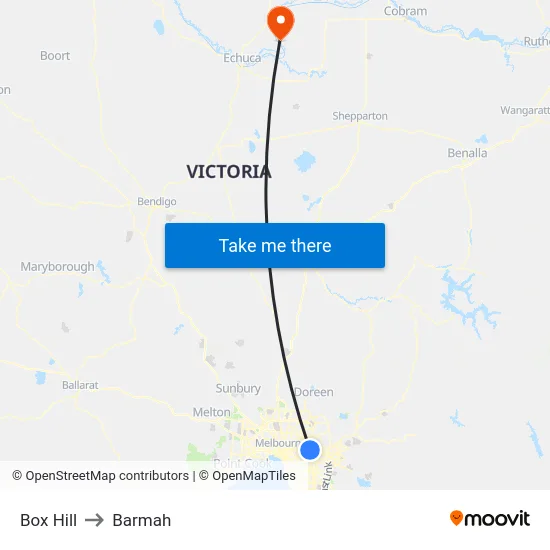 Box Hill to Barmah map