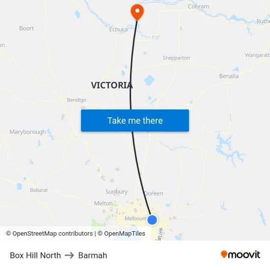 Box Hill North to Barmah map