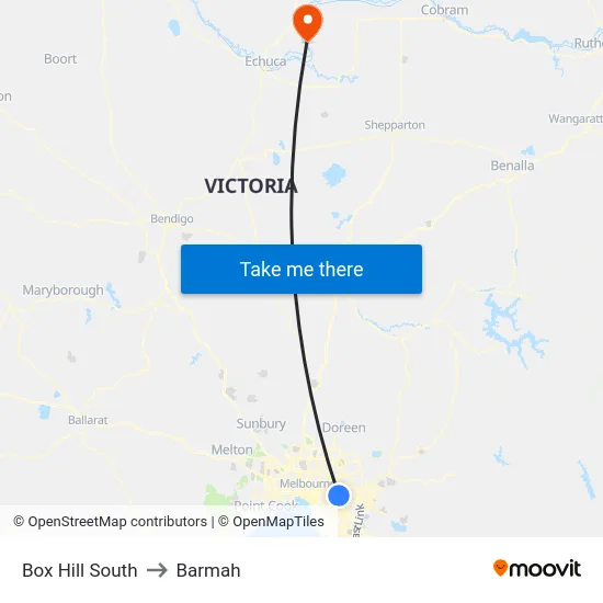 Box Hill South to Barmah map