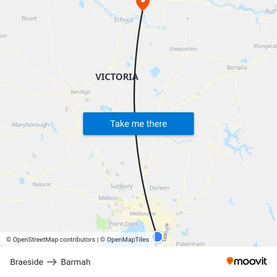 Braeside to Barmah map