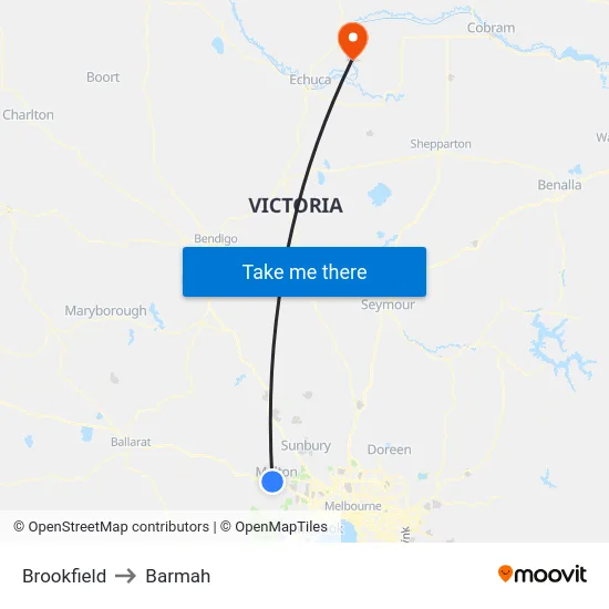 Brookfield to Barmah map