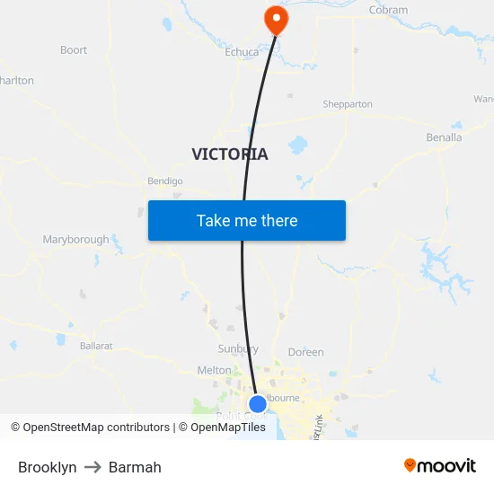 Brooklyn to Barmah map