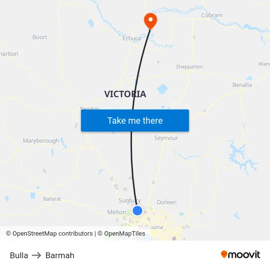 Bulla to Barmah map