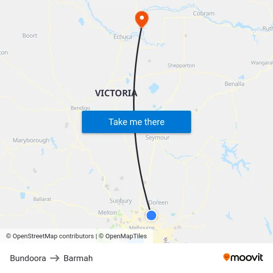 Bundoora to Barmah map