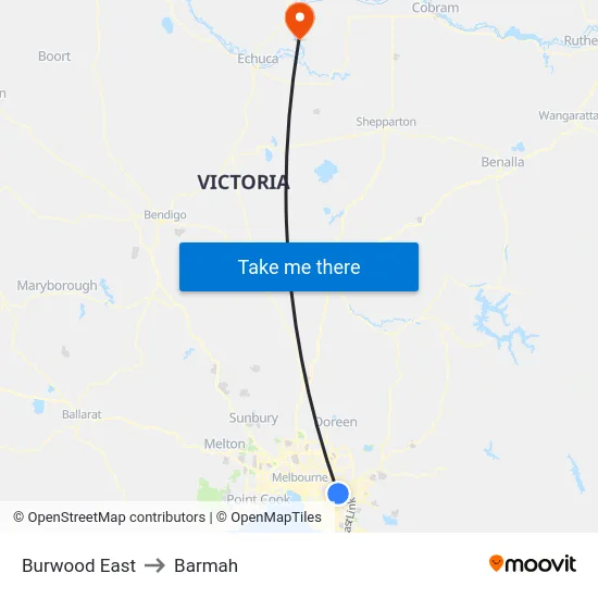 Burwood East to Barmah map