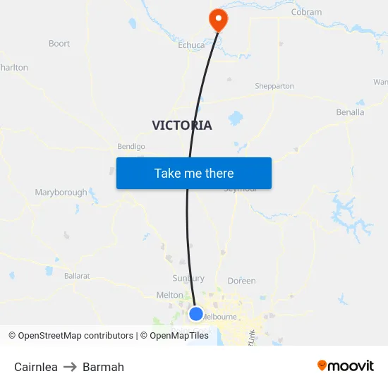 Cairnlea to Barmah map