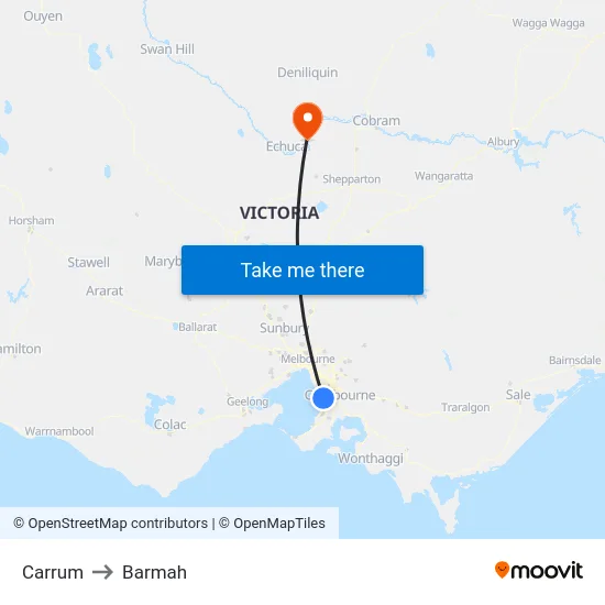 Carrum to Barmah map
