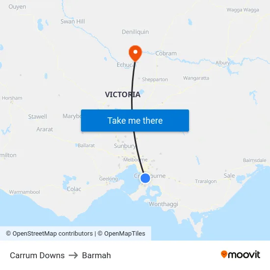 Carrum Downs to Barmah map