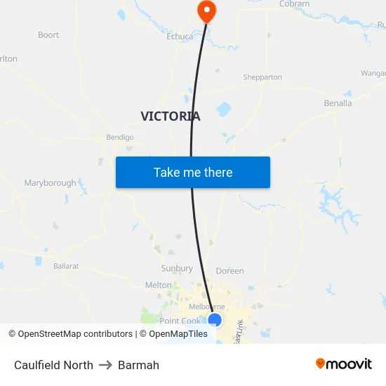 Caulfield North to Barmah map
