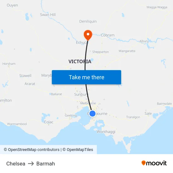 Chelsea to Barmah map