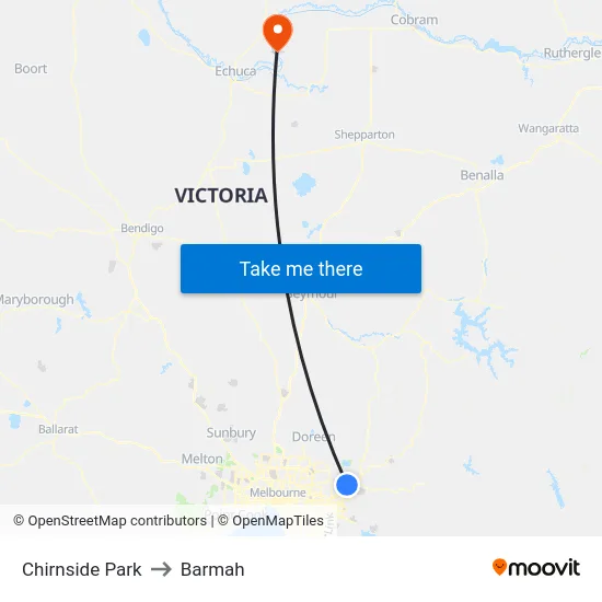 Chirnside Park to Barmah map