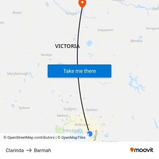 Clarinda to Barmah map