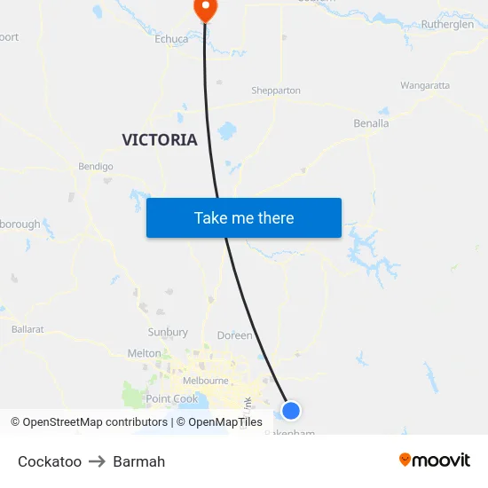 Cockatoo to Barmah map
