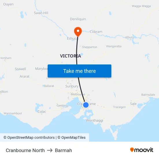 Cranbourne North to Barmah map