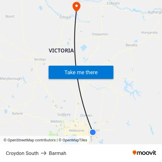 Croydon South to Barmah map