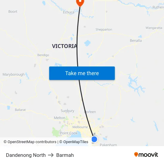 Dandenong North to Barmah map