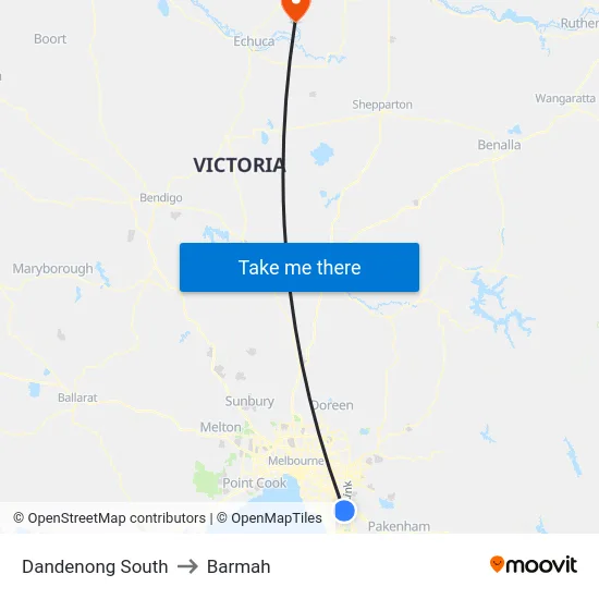 Dandenong South to Barmah map