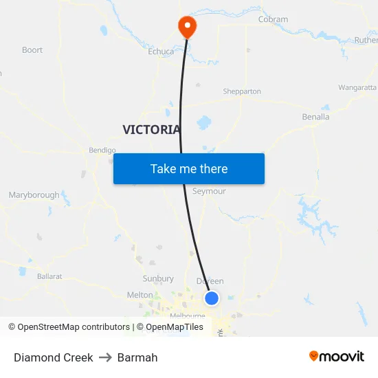 Diamond Creek to Barmah map
