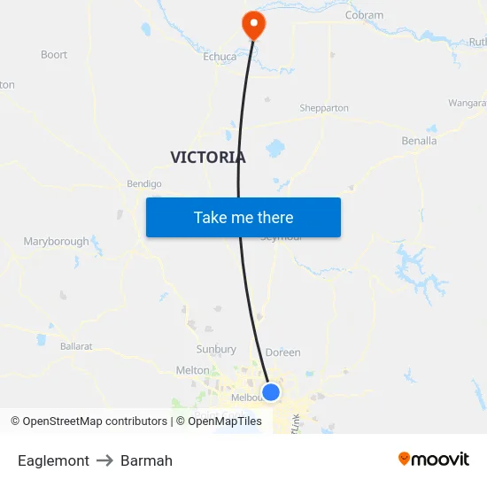 Eaglemont to Barmah map