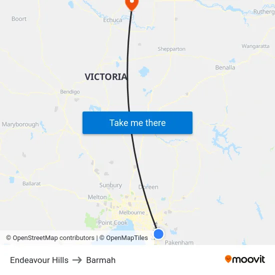Endeavour Hills to Barmah map