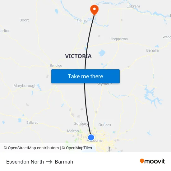 Essendon North to Barmah map