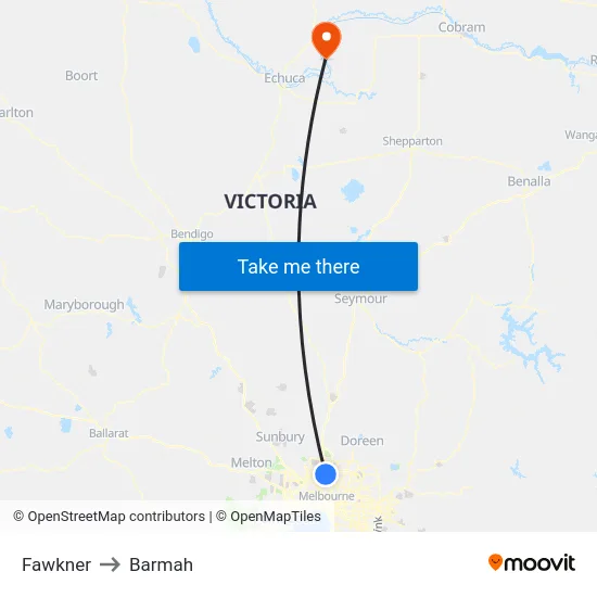 Fawkner to Barmah map
