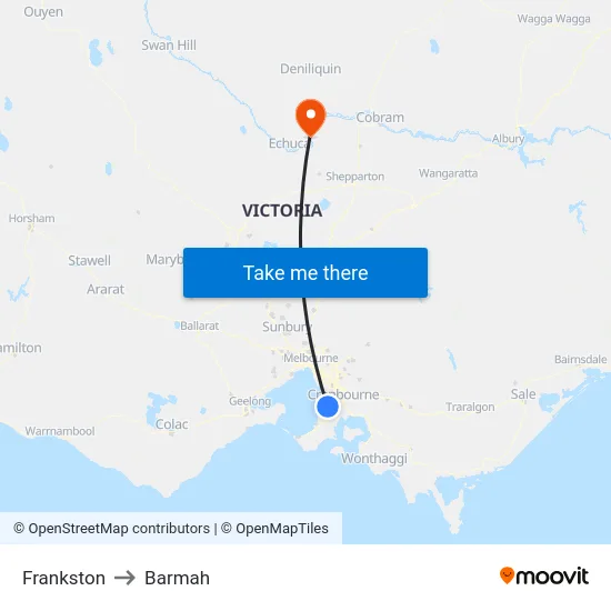 Frankston to Barmah map
