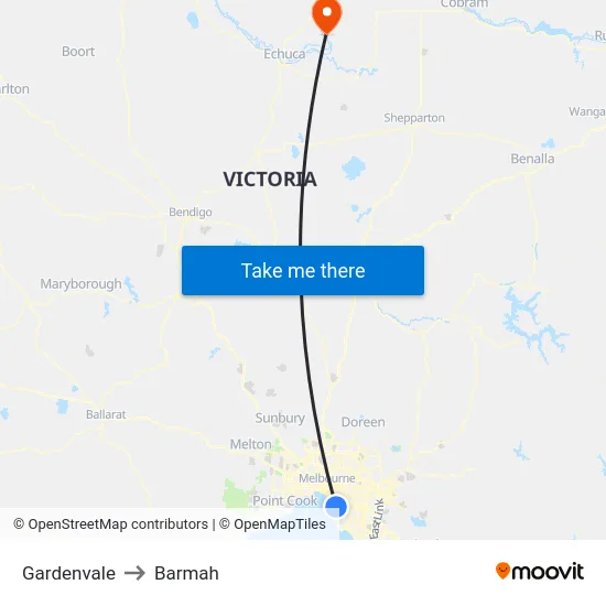 Gardenvale to Barmah map