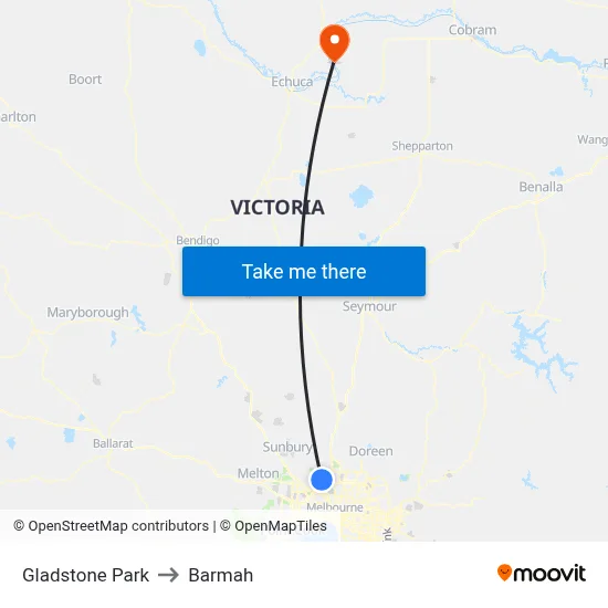 Gladstone Park to Barmah map